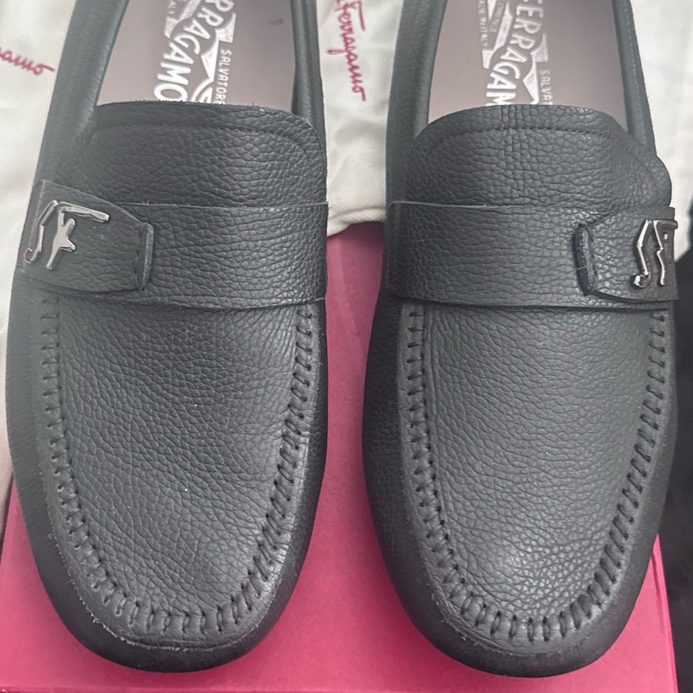 Salvatore Ferragamo Pebbled Black Leather Loafers